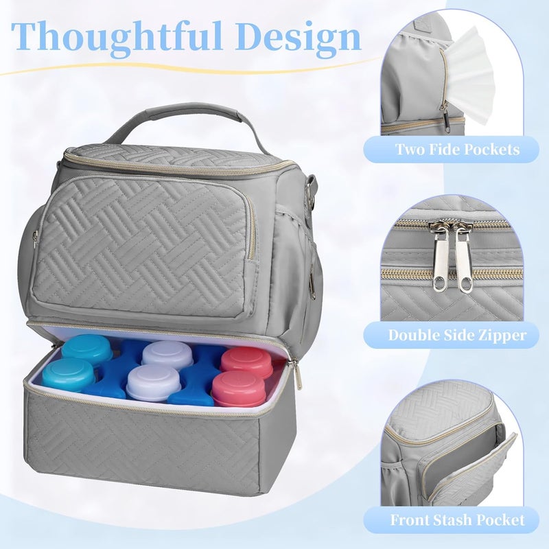 GDNasist Wearable Breast Pump Bag with Cooler Compartment Compatible with Willow/Elvie/Medela/Momcozy M5/S12 Pro, Breast Milk Cooler Travel Bag with Ice Pack & Mat, Pumping Bags for Work, Grey - Image 4
